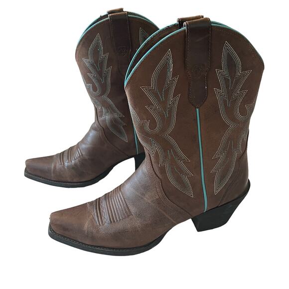 Ariat Round Up Bella Brown Western Leather Boots Size 8.5 - Picture 3 of 10